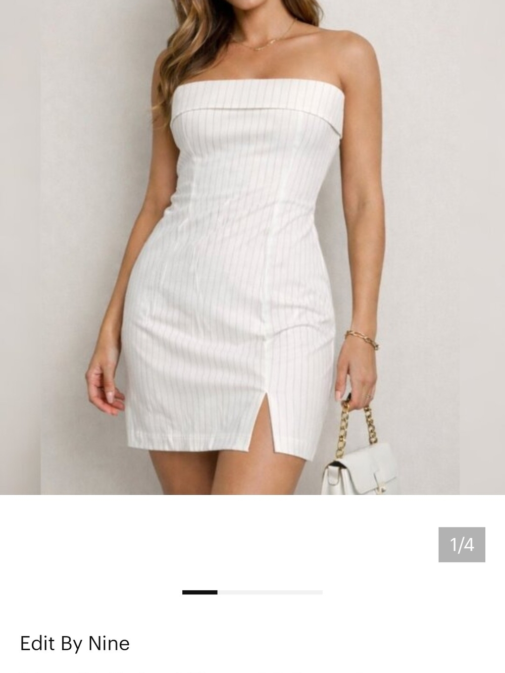 Edit By Nine White Strapless Pinstripe Mini Dress